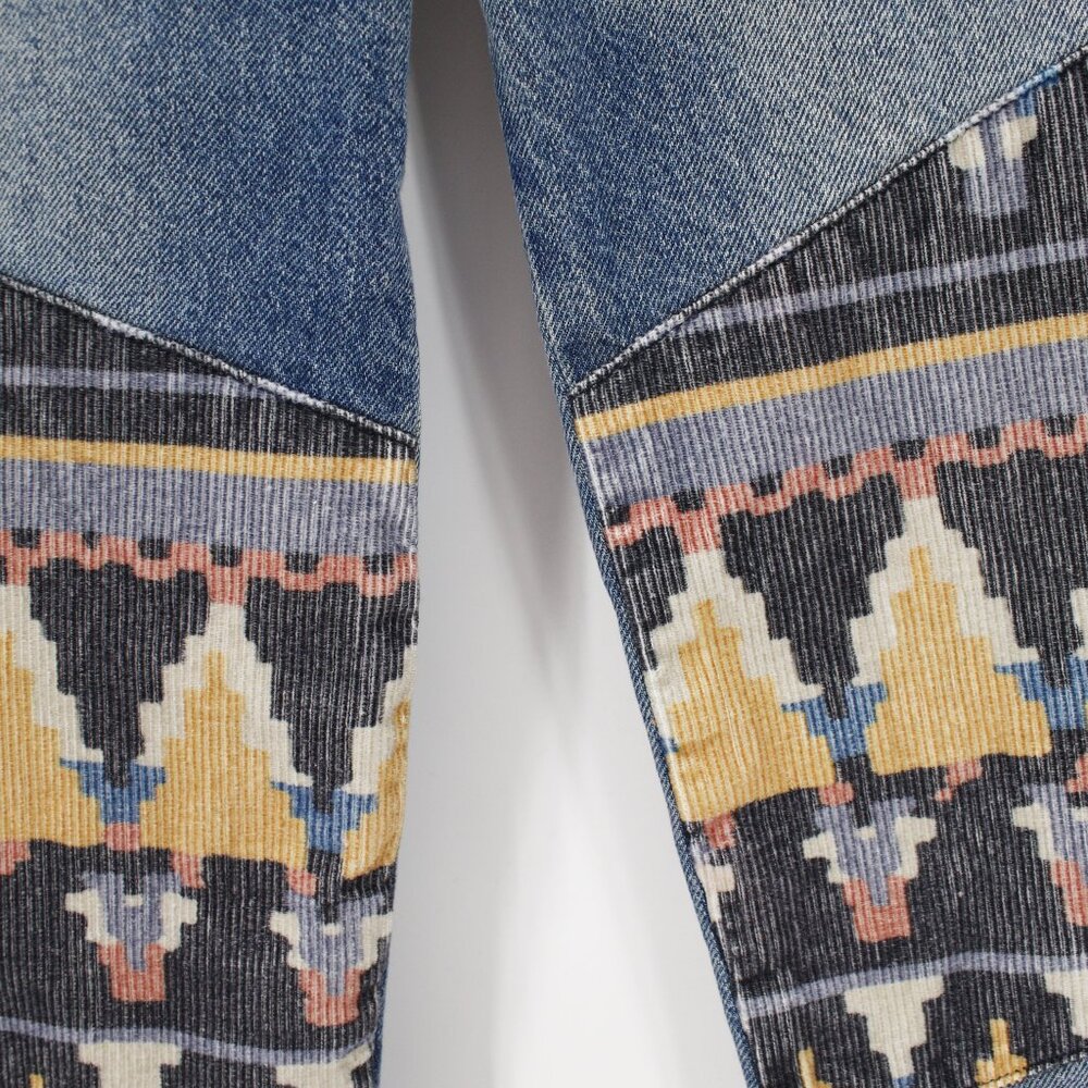 Women's Blue Pattern-Panel Jeans - Picture 2 of 12